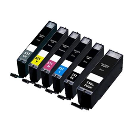 Image of 1 Full Set Canon Compatible Ink Cartridges PGI-550PGBKXL and CLI-551BK/C/M/Y/GYXL