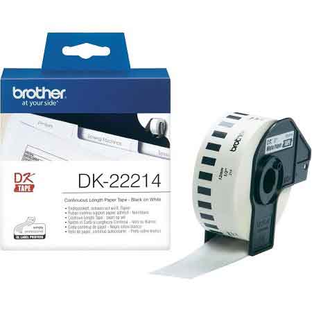 Brother DK-22214 Original Continuous Paper Tape (12mm x 30.48m) Black on White