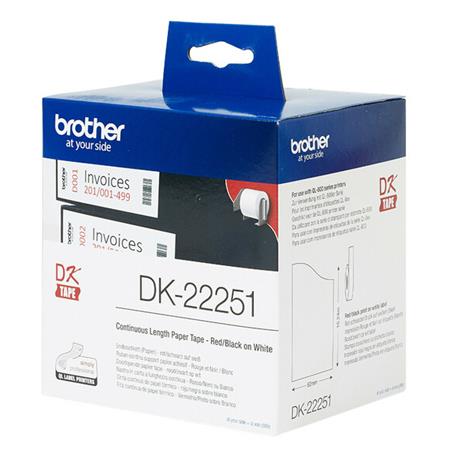 Brother DK-22251 Original Continuous Paper Tape (62 mm x 15.24 m) Red/Black on White