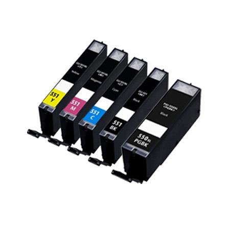 Image of 1 Full Set Canon BLACK Compatible Ink Cartridges PGI-550PGBKXL and CLI-551BK/C/M/YXL