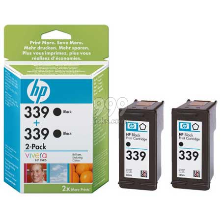 Product image for HP 339 Black Twinpack OriginalInkjet Print Cartridge with Vivera Ink (C9504EE) - Small