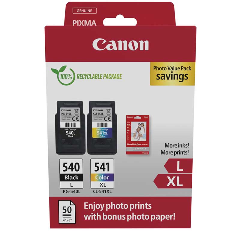 Product image for Canon PG-540L/CL-541XL Original Multipack Ink Cartridges & Photo Paper (5224B012) - Small