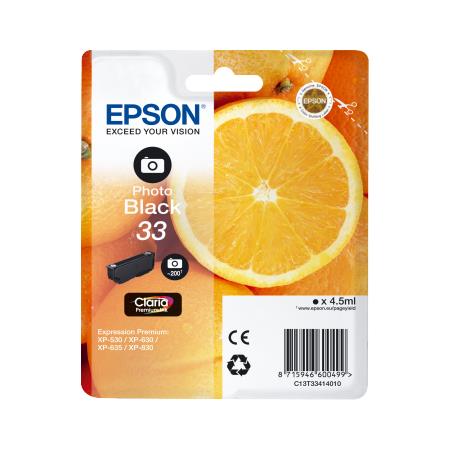 Product image for Epson 33 (T33414010) Photo Black Original Claria Premium Standard Capacity Ink Cartridge (Orange) - Small