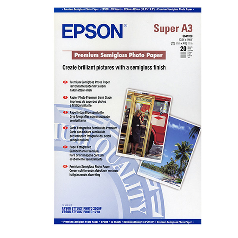 Product image for Epson S041328 A3+ Premium Semi-Gloss Photo Paper (20 Sheets) - Small