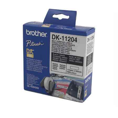 Product image for Brother DK-11204 Original Label Tape (17mm x 54mm) Black on White x 400 - Small