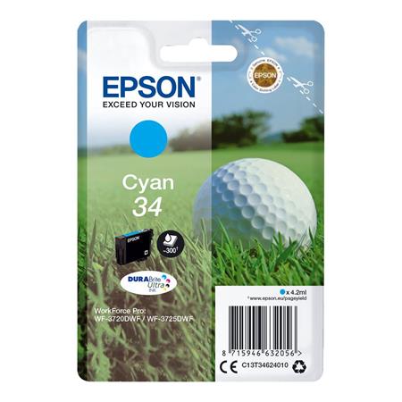 Product image for Epson 34 (T3462) Cyan Original DURABrite Ultra Standard Capacity Ink Cartridge (Golf Ball) - Small