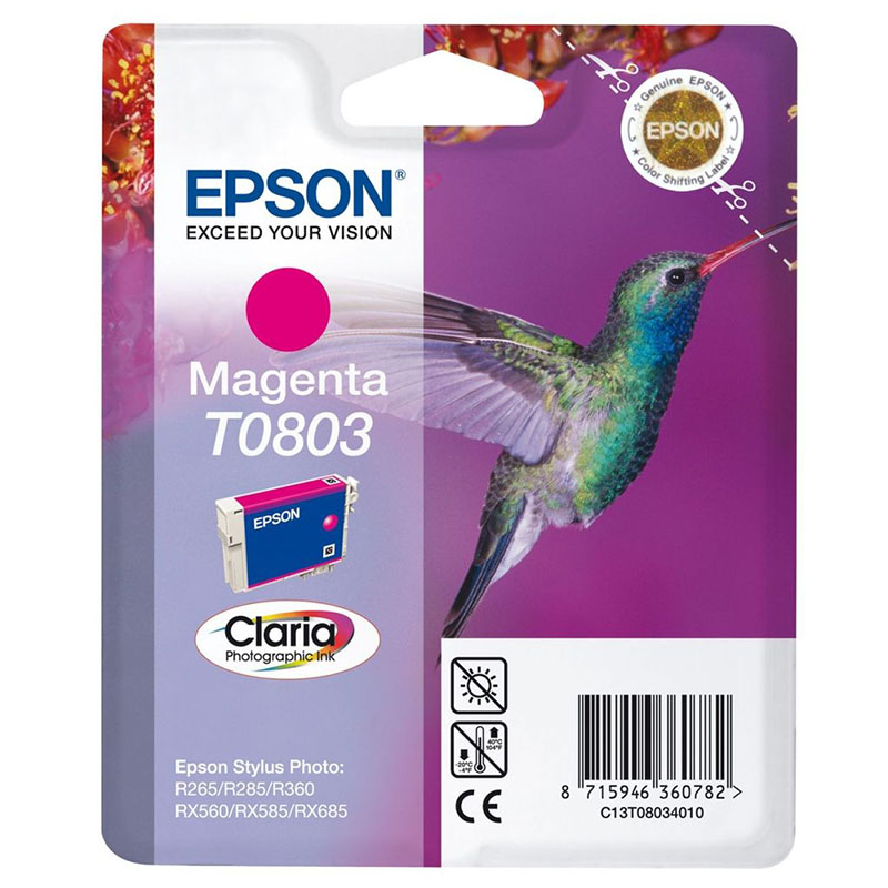 Product image for Epson T0803 Magenta Original Ink Cartridge (Hummingbird) (T080340) - Small