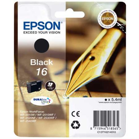 Product image for Epson 16 (T162140) Black Original DURABrite Ultra Standard Capacity Ink Cartridge (Pen) - Small