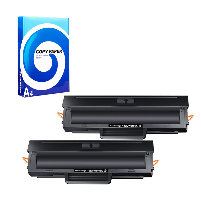 Product image for 999inks Compatible Twin Pack HP 106A Black Standard Capacity Toner Cartridges + Free A4 Ream Paper - Small