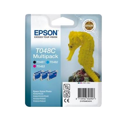Product image for Epson T048C Black and Colour Original Ink Cartridge Triple Pack (Black Cyan Magenta) (Seahorse) (T048140) - Small