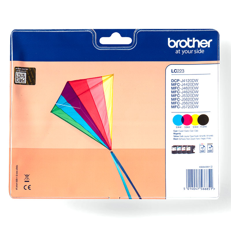 Product image for Brother LC223VALBP Original Ink Cartridges - BK/C/M/Y Multipack - Small