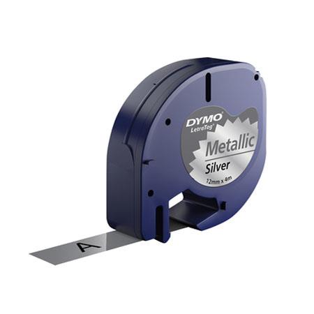 Product image for Dymo 91208 (S0721730) Original Label Tape (12mm x 4m) Black On Metallic Silver - Small