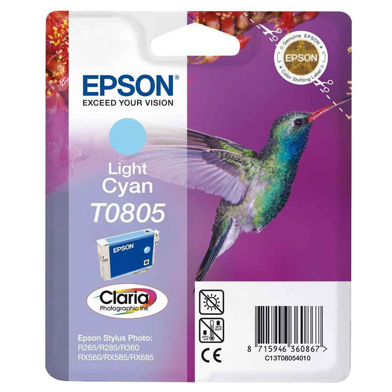 Product image for Epson T0805 Light Cyan Original Ink Cartridge (Hummingbird) (T080540) - Small