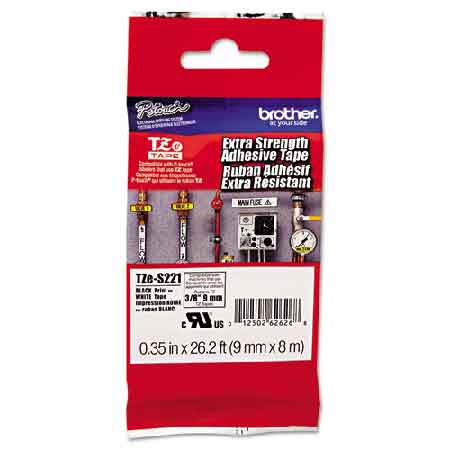 Product image for Brother TZeS221 Original P-Touch Extra Strength Label Tape - 3/8 x 26.2 ft (9mm x 8mm) Black on Clear - Small