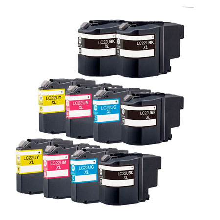 Product image for 999inks Compatible Multipack Brother LC22UXL 2 Full Sets + 2 Free Black Inkjet Printer Cartridges - Small