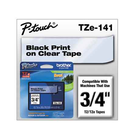 Product image for Brother TZe-141 Original P-Touch Label Tape - 3/4 x 26 ft (18mm x 8m) Black on Clear - Small