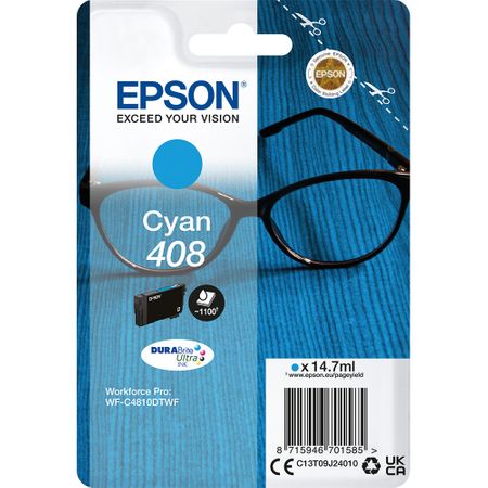 Product image for Epson 408 (T09J24010) Cyan Original DURABrite Ultra Standard Capacity Ink Cartridge (Glasses) - Small