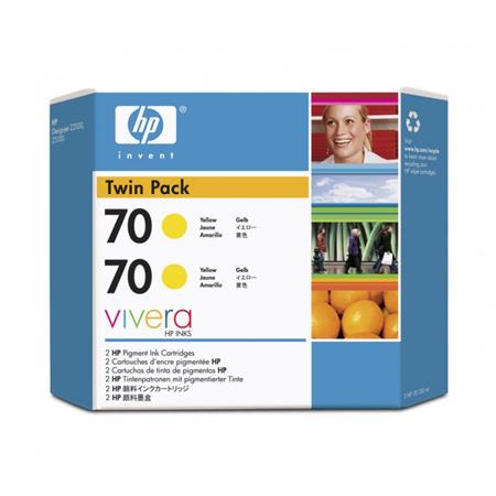 Product image for HP 70 Yellow InkOriginal Cartridge ( Twin Pack) (CB345A) - Small