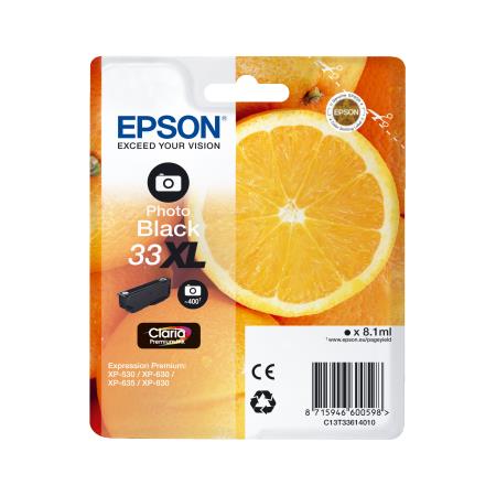 Product image for Epson 33XL (T33614010) Photo Black Original Claria Premium High Capacity Ink Cartridge (Orange) - Small