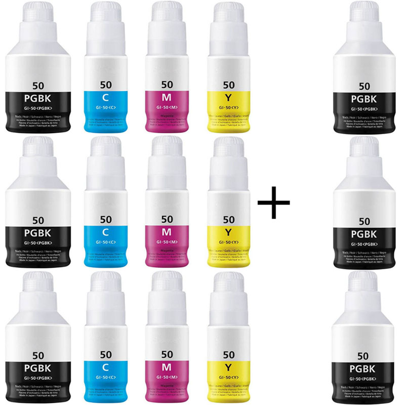 Product image for 999inks Compatible Multipack Canon GI-50BK/Y 3 Full Sets + 3 FREE Black Inkjet Printer Cartridges - Small