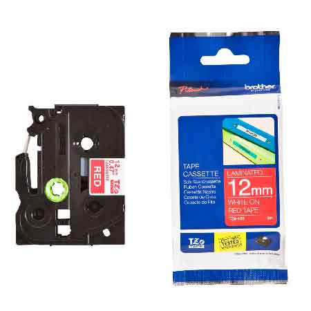 Product image for Brother TZe435 Original P-Touch Label Tape - (12mm x 8m) White on Red - Small