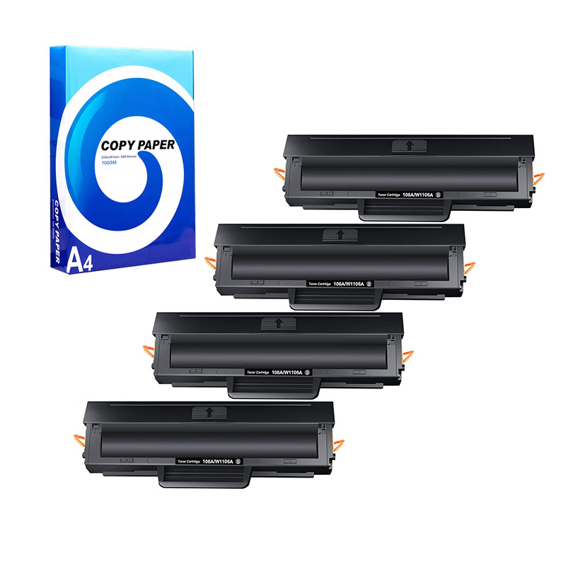 Product image for 999inks Compatible Quad Pack HP 106A Black Standard Capacity Toner Cartridges + Free A4 Ream Paper - Small