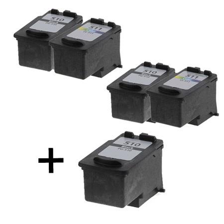 Product image for 999inks Compatible Multipack Canon PG-510 and CL-511 2 Full Sets + 1 Extra Black Inkjet Printer Cartridges - Small