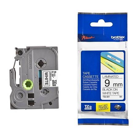 Product image for Brother TZe-N221 Original P-Touch Label Tape (9mm x 8m) Black On White - Small
