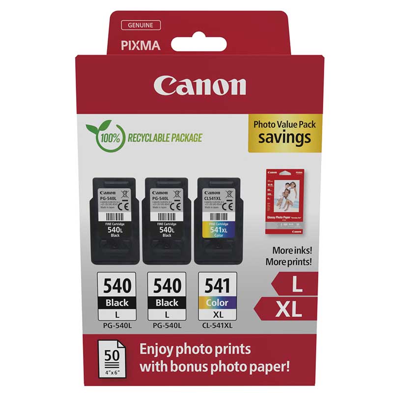 Product image for Canon PG-540L x 2/CL-541XL Original Multipack Ink Cartridges & Photo Paper (5224B015) - Small