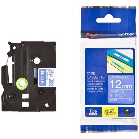 Product image for Brother TZe-535 Original P-Touch Label Tape (12mm x 8m) White On Blue - Small
