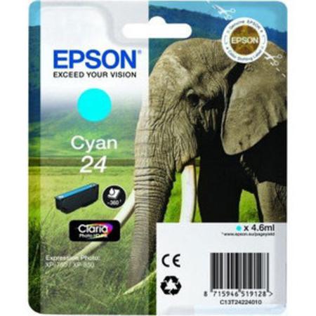 Product image for Epson 24 (T242240) Cyan Original Claria Photo HD Standard Capacity Ink Cartridge (Elephant) - Small