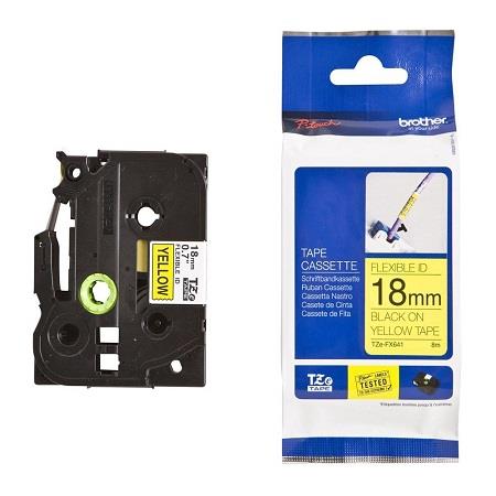Product image for Brother TZe-FX641 Original P-Touch Label Tape (18mm x 8m) Black On Yellow - Small