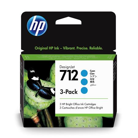 Product image for HP 712 (3ED77A) Cyan Original DesignJet Ink Cartridge (3 Pack) - Small