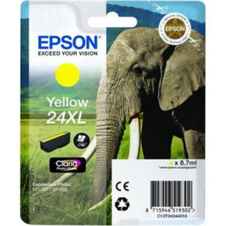 Product image for Epson 24XL (T243440) Yellow Original Claria Photo HD High Capacity Ink Cartridge (Elephant) - Small