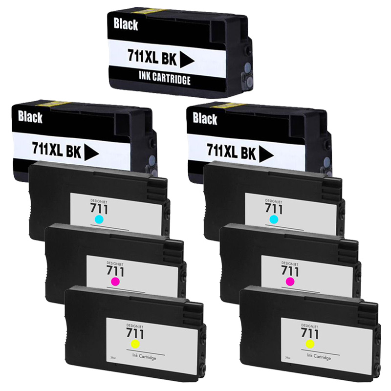 Product image for 999inks Compatible Multipack HP 711 3 High Capacity Black + 2 Set Standard Capacity Colour Ink Cartridges - Small