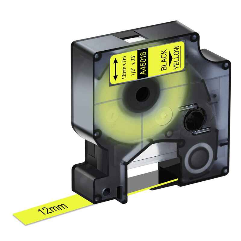 Product image for 999inks Compatible Dymo 45018 (S0720580) Label Tape (12mm x 7m) Black On Yellow - Small