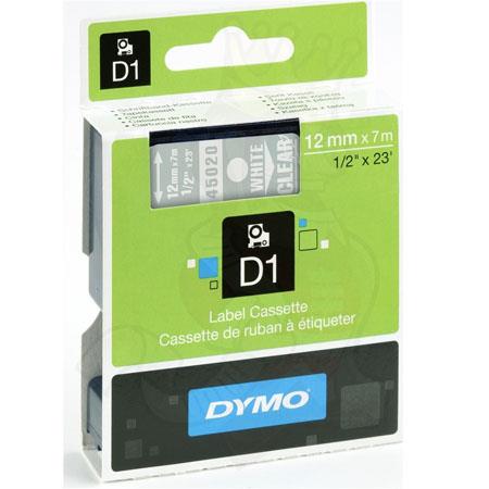 Product image for Dymo 45020 (S0720600) Original Label Tape (12mm x 7m) White On Clear - Small
