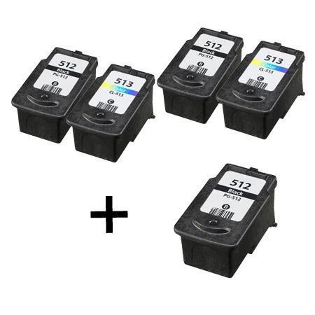 Product image for 999inks Compatible Multipack Canon PG-512 and CL-513 2 Full Sets + 1 Extra Black Inkjet Printer Cartridges - Small