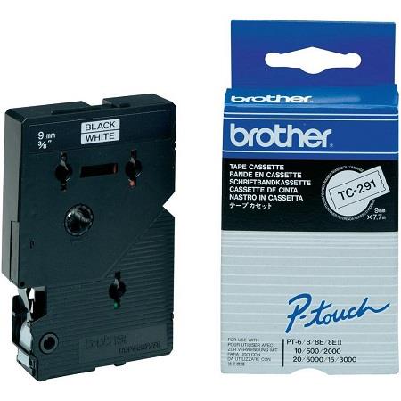 Product image for Brother TC-291 Original P-Touch Label Tape (9mm x 7.7m) Black On White - Small