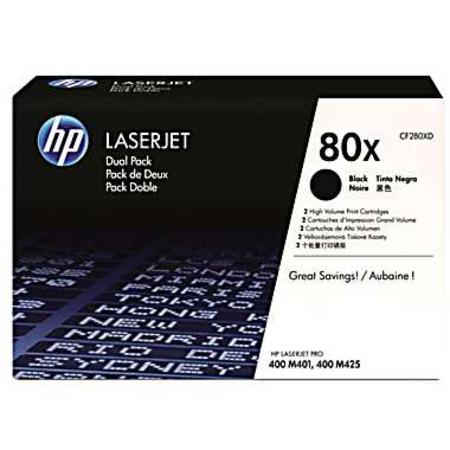 Product image for HP 80X Black Original High Capacity Toner Cartridge - Dual Pack (CF280XD) - Small