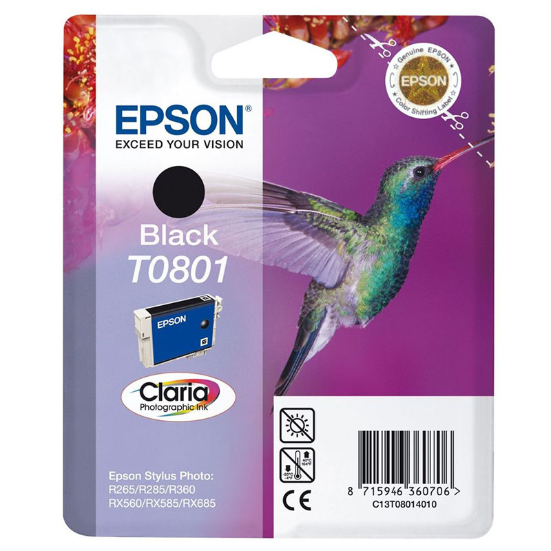 Product image for Epson T0801 Black Original Ink Cartridge (Hummingbird) (T080140) - Small