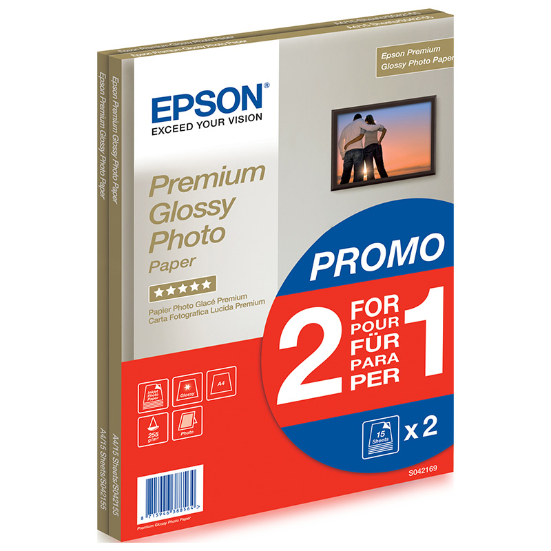 Product image for Epson C13S042169 A4 Premium Glossy Photo Paper 255gsm (2x15 Sheets) - Small