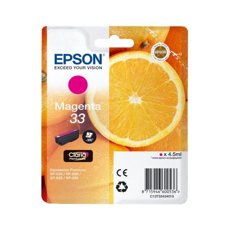 Product image for Epson 33 (T33434010) Magenta Original Claria Premium Standard Capacity Ink Cartridge (Orange) - Small
