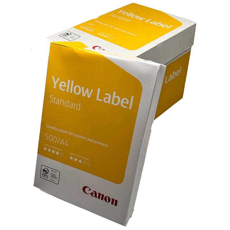 Product image for Canon Yellow Label Standard PEFC A4 White Paper Pack of 5 Reams of 500 80GSM - Small