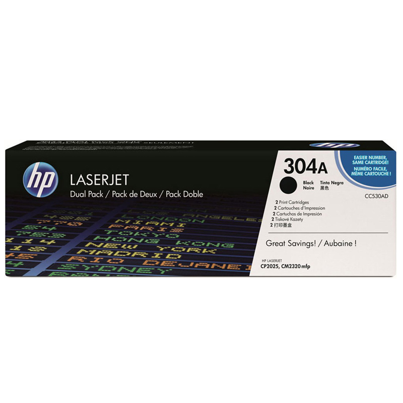 Product image for HP 304A Black Original Toner Cartridges - Dual Pack (CC530AD) - Small
