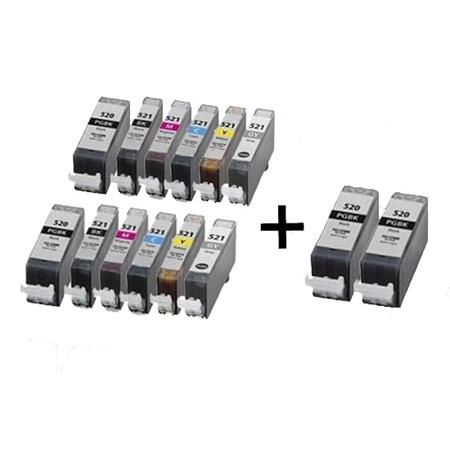 Product image for 999inks Compatible Multipack Canon PGI-520BK and CLI-521BK/C/M/Y/GY 2 Full Sets + 2 FREE Black Inkjet Printer Cartridges - Small