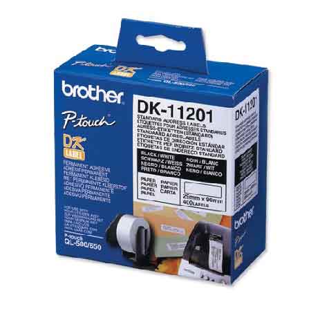 Product image for Brother DK-11201 Original Label Tape - (29mm x 90mm) Black on White x 400 - Small