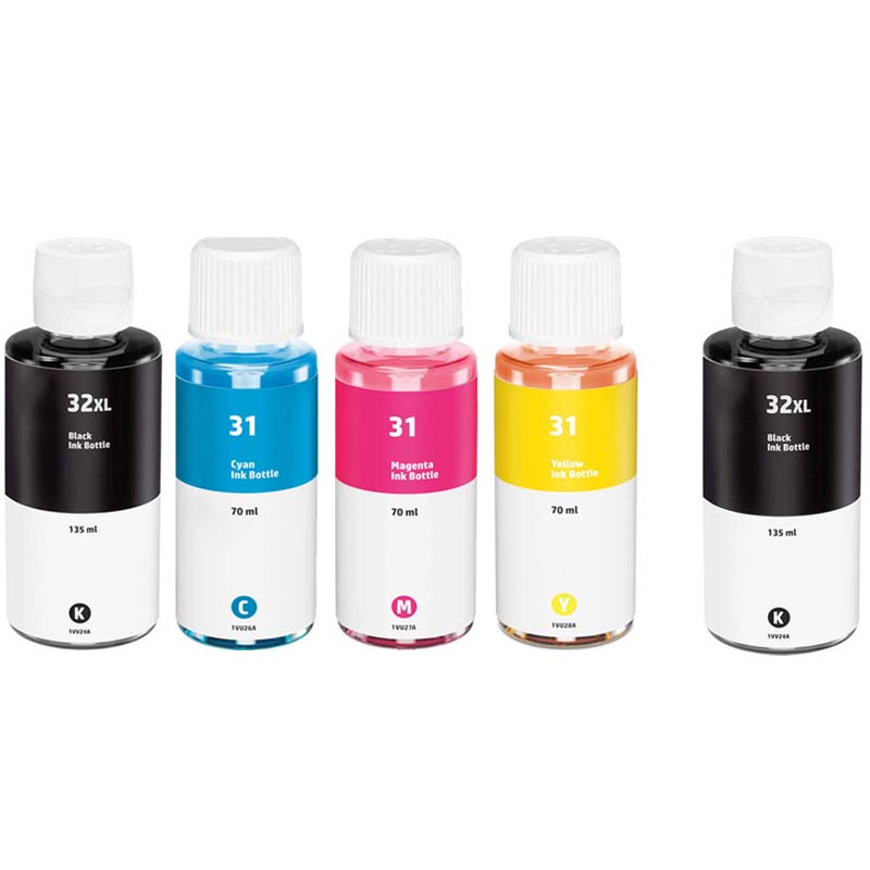 Product image for 999inks Compatible Multipack HP 31/32XL 1 Full Set + 1 Extra Black Inkjet Printer Bottles - Small