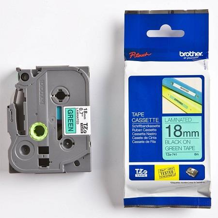 Product image for Brother TZe-741 Original P-Touch Label Tape (18mm x 8m) Black On Green - Small