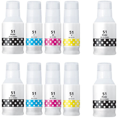 Product image for 999inks Compatible Multipack Canon GI-51PGBK/Y 2 Full Sets + 2 FREE Black Inkjet Printer Cartridges - Small